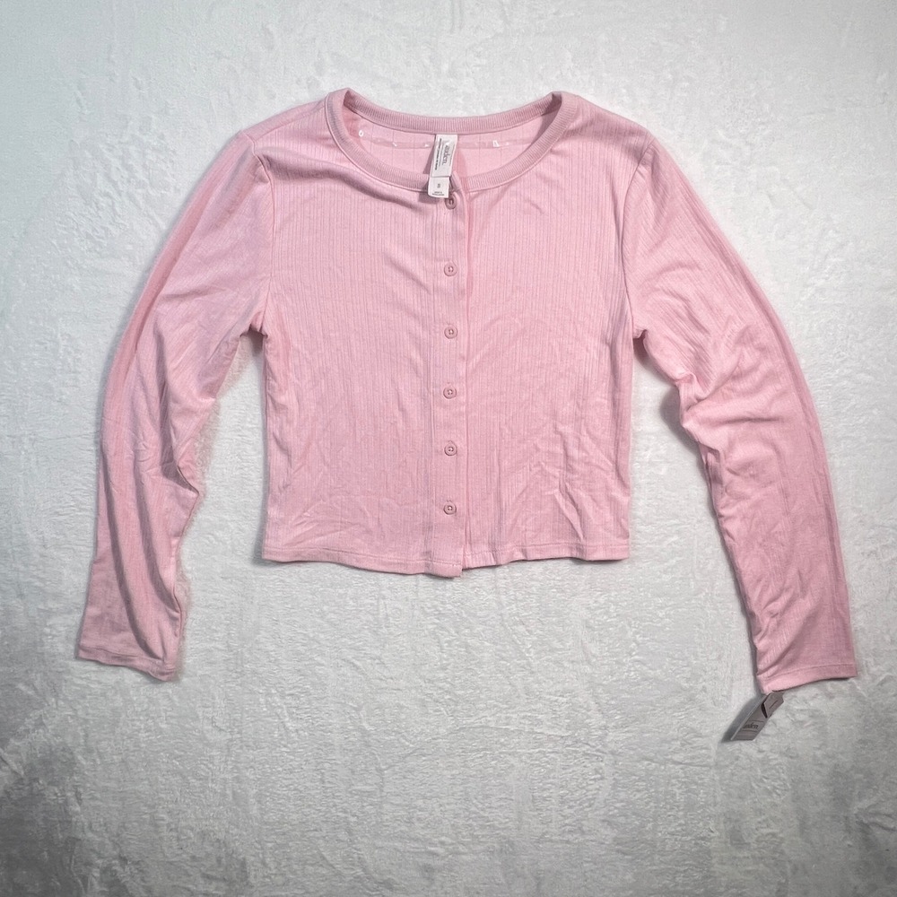 Auden Women Pink Ribbed Knit Button Front Cardigan Long Sleeve XS NEW